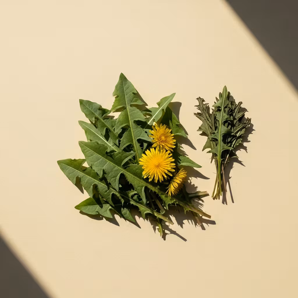 Dandelion leaves and flowers