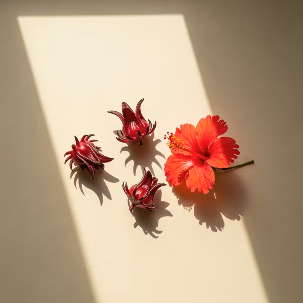 Dried and fresh hibiscus flowers