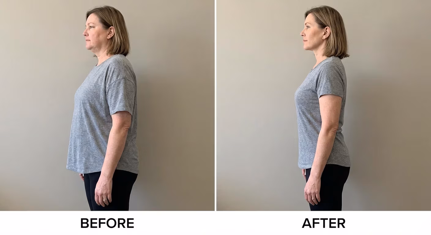Side-on comparison showing waistline change over four months